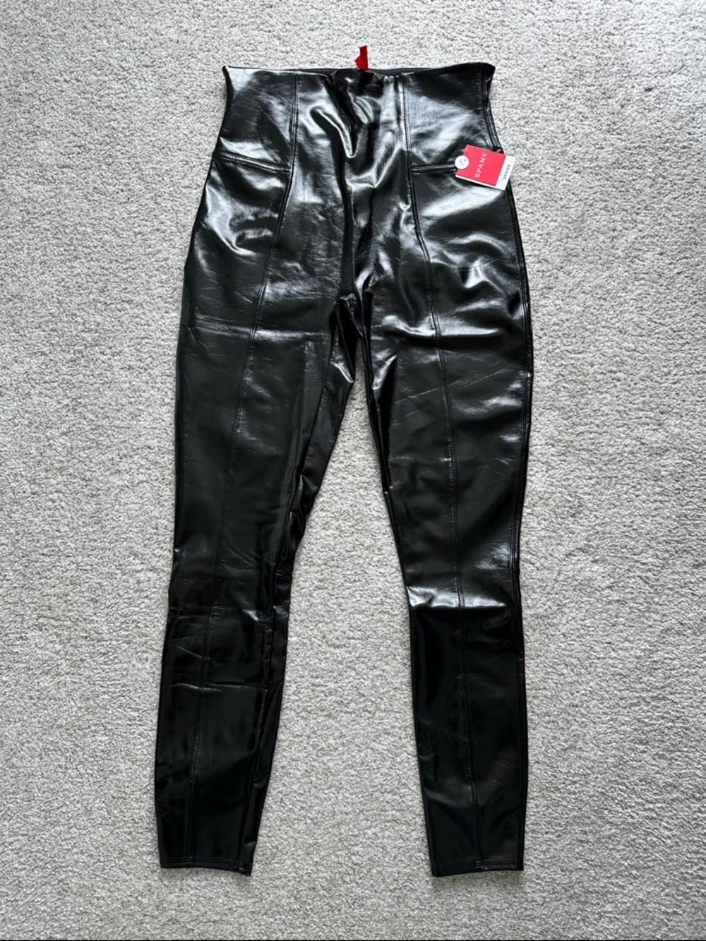 SPANX Shiny Black Faux Leather High-Waist Leggings - XL Tall